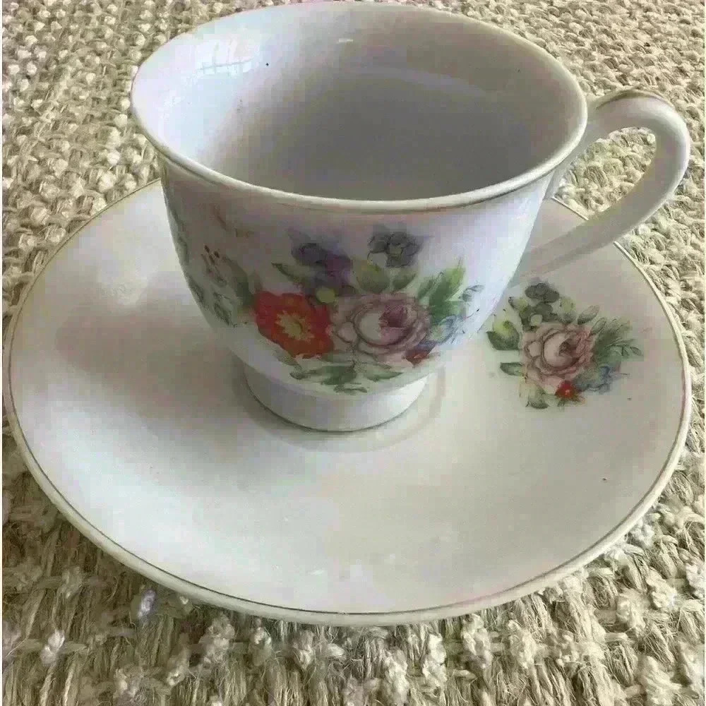 Made in occupied Japan teacup and saucer set, floral, vintage and rare